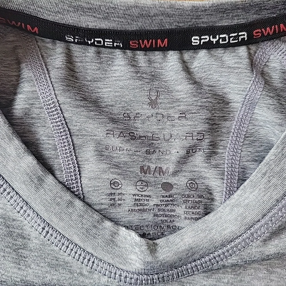 Spyder Rash Guard Shirt Men Medium Gray Geometric UPF 30 Swim Surf Quick Dry Tee